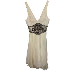 NWT Mandalay White Silk Beaded Embellished Mini Cocktail Party Dress Womens Sz 2